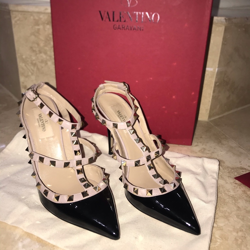 Valentino Rockstud Pointed Toe T-Strap Pump
